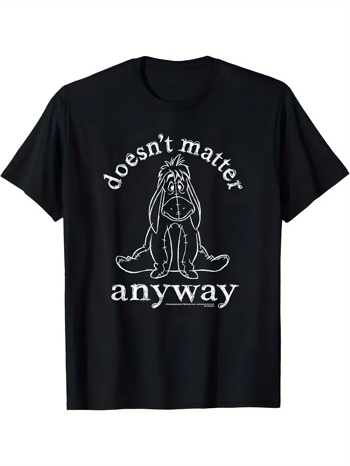 

Disney Eeyore "No Matter" Men's and Women's T-Shirts - Casual Black Short sleeved Top for Spring and Summer Sports