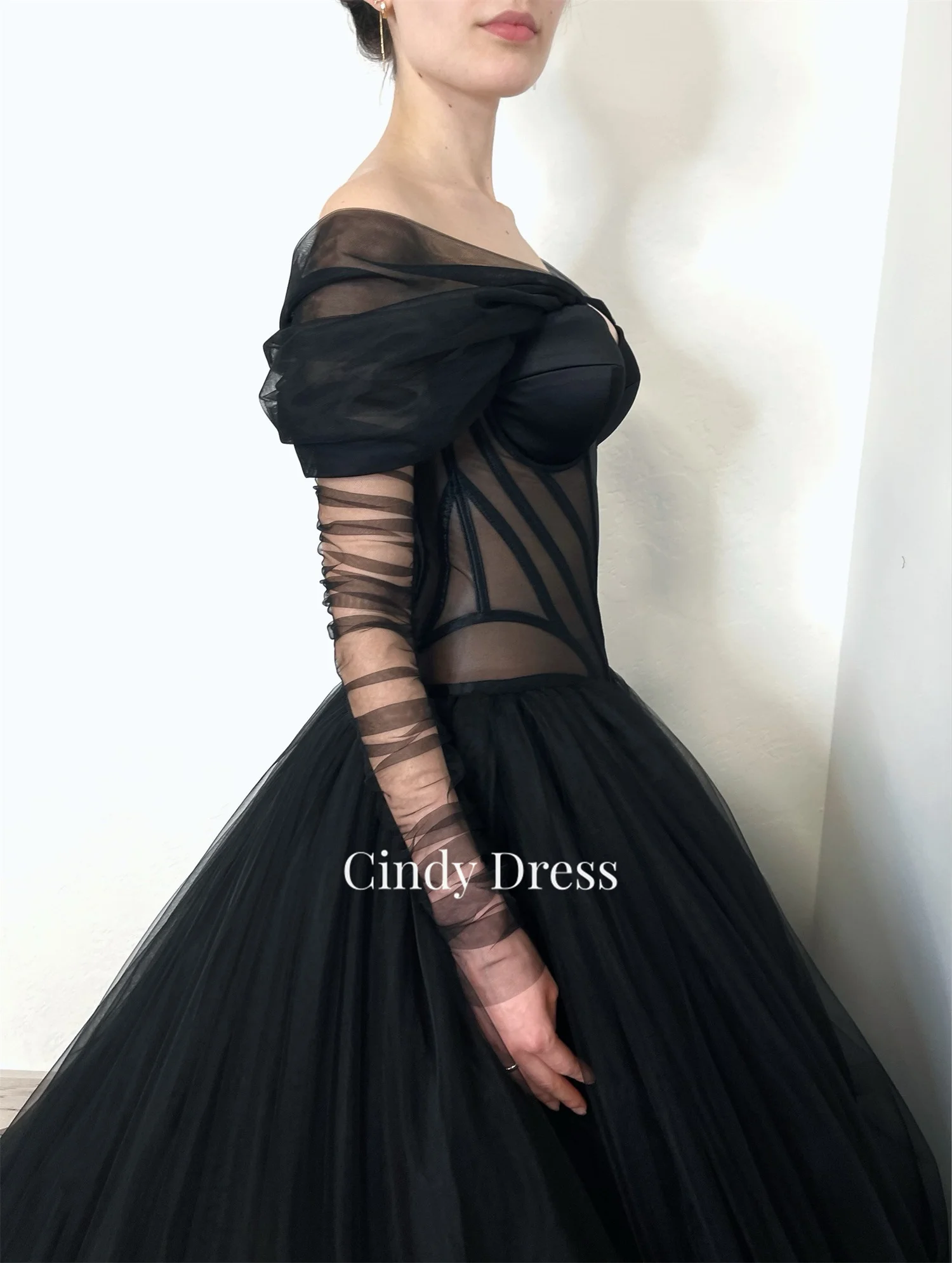 Gothic Wedding Dress Party Dresses Hollow Gala Evening Elegant Luxury Celebrity Black Prom Sweetheart Women Customized Mesh Long