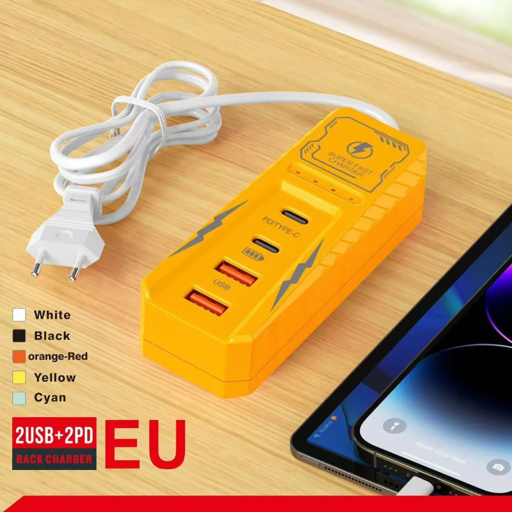 

Universal 4 Ports USB Charger Socket Multi Ports 2PD+2USB Phone Power Strip Fast Charging EU US Plug Wall Charger