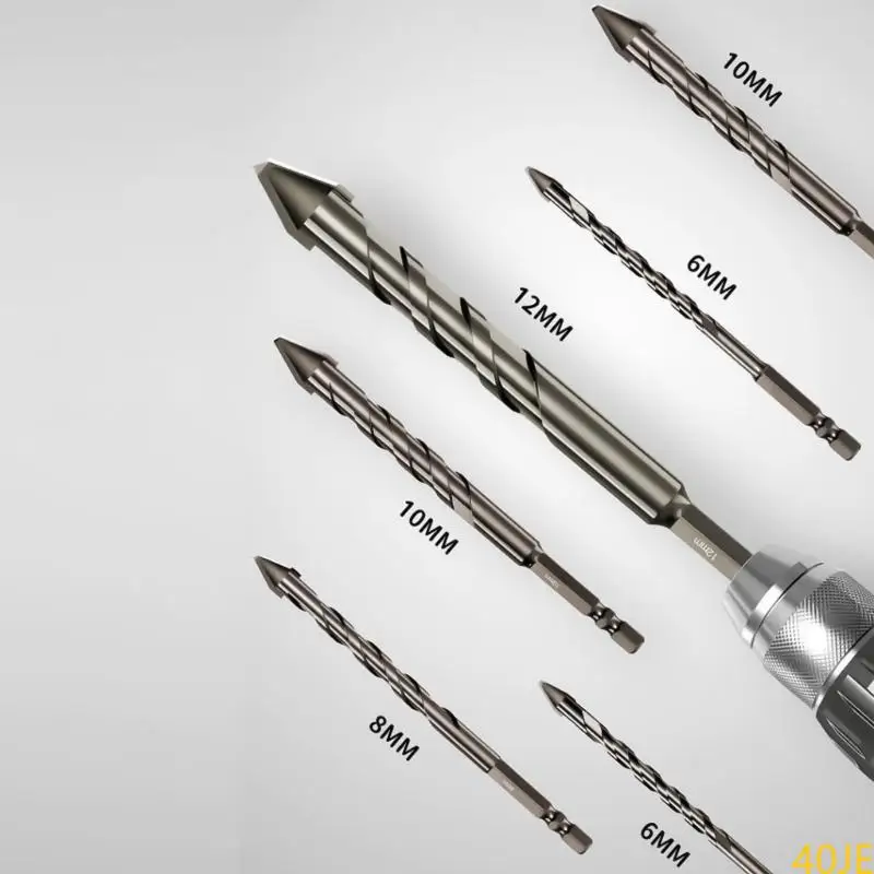 

40JE 4/5Piece 150mm Extended Length Eccentric Design Twist Drill Bits 6.35mm Shank Perfect for Masonry and Glass Surfaces