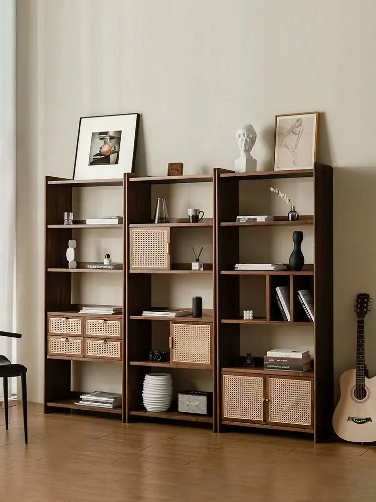 New Chinese-style North American black walnut rattan bogu frame,  aesthetics Zen wabi-sabi wind wine cabinet