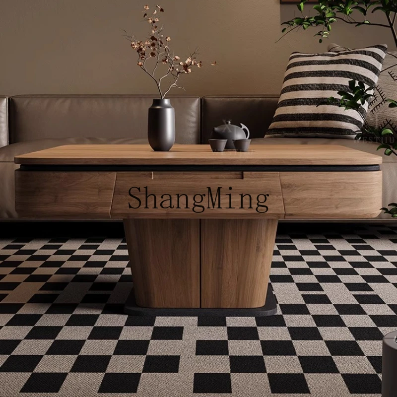 

FG solid wood lifting coffee table mahjong table integrated antique walnut home living room