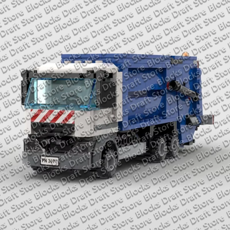281PCS Blue Garbage Truck Model MOC Building Bricks City Car Modular Technology Assemble Toys Suit  Holiday Gifts Display QWERT
