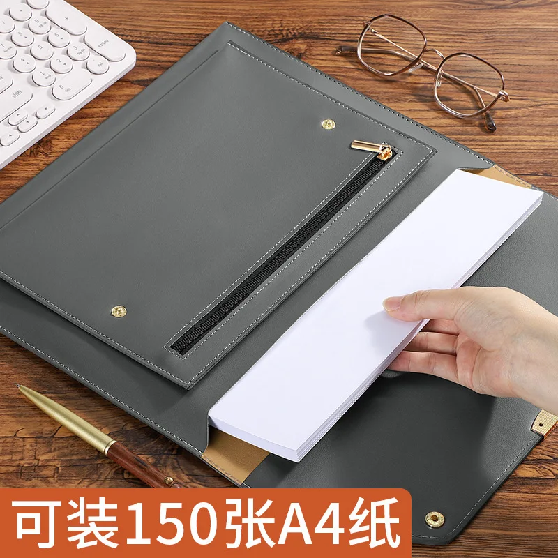 PU Leather Magnetic Document Bag A4 File Pouch Waterproof Business Portfolio Holder with Card Slots Large Capacity Storage Case