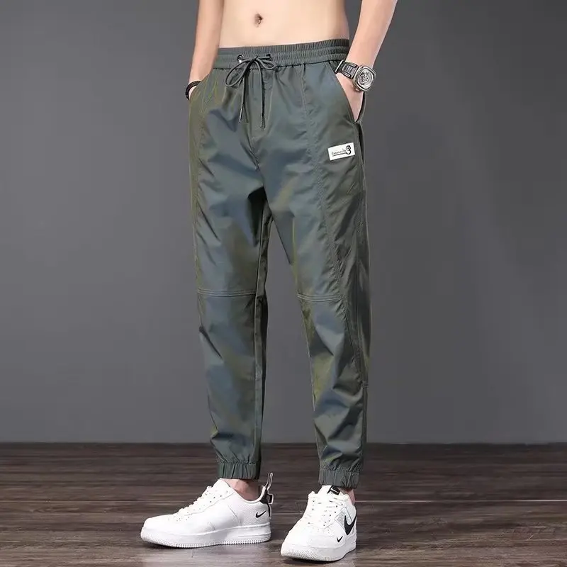 

Ice Silk Men's Casual Loose Fit Nine-Foot Summer Thin Workwear Qui Dry Pants Breathable Polyester Youth Active Sle