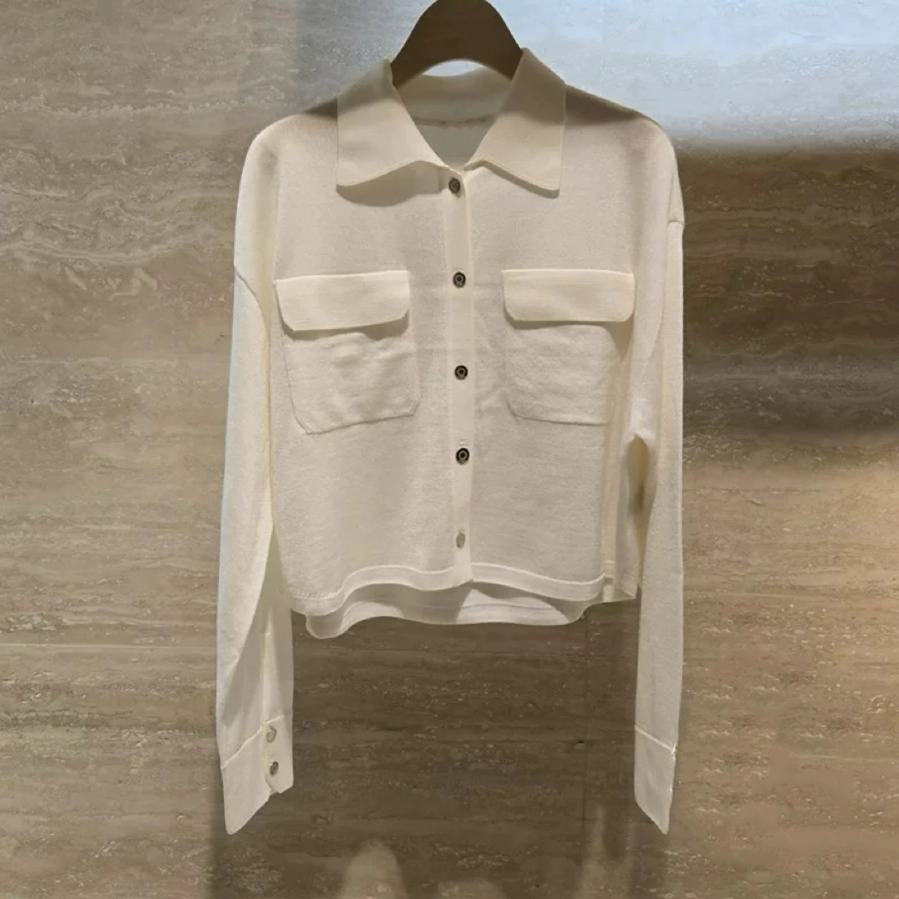 Lemon Cheese Faionable Knitted Open Cardigan Loose Slimming Tee Colors Button-Up  Collar Breathable Cotton Long Sve