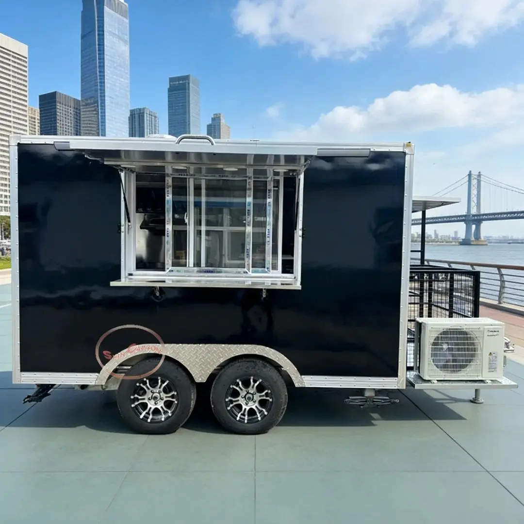 Fiberglass Mobile Food Trailer Commercial Kitchen Food Truck Fully Equipped with Stainless Steel Appliances for Business Use