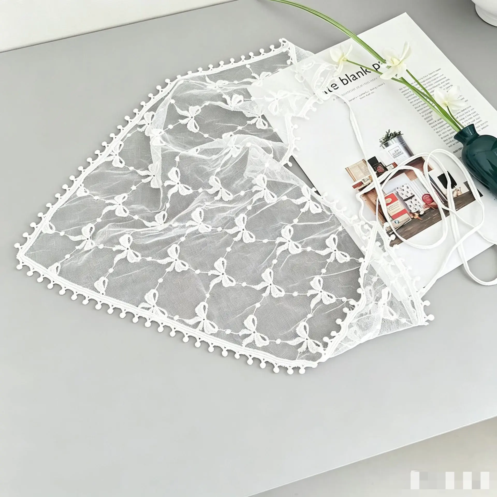 Lace Triangle Scarf White Delicate Lightweight for Layering Hip Skirt Head Wrap Tie Slimming Vacation Party Daily Boho Chic
