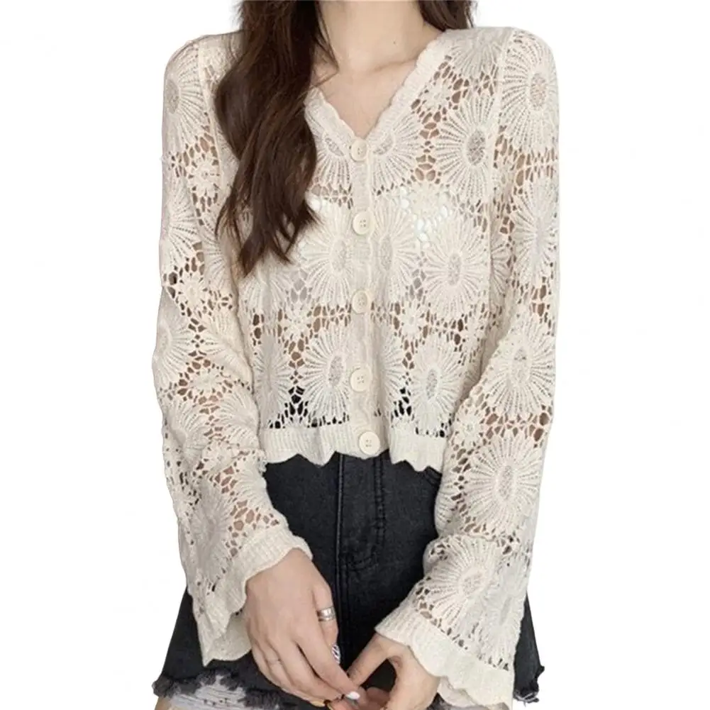 

2025 Cotton Cardigan Breathable Summer Cardigan Boho Lightweight Crochet Cardigan for Women Sheer 3/4 Sleeve for Summer