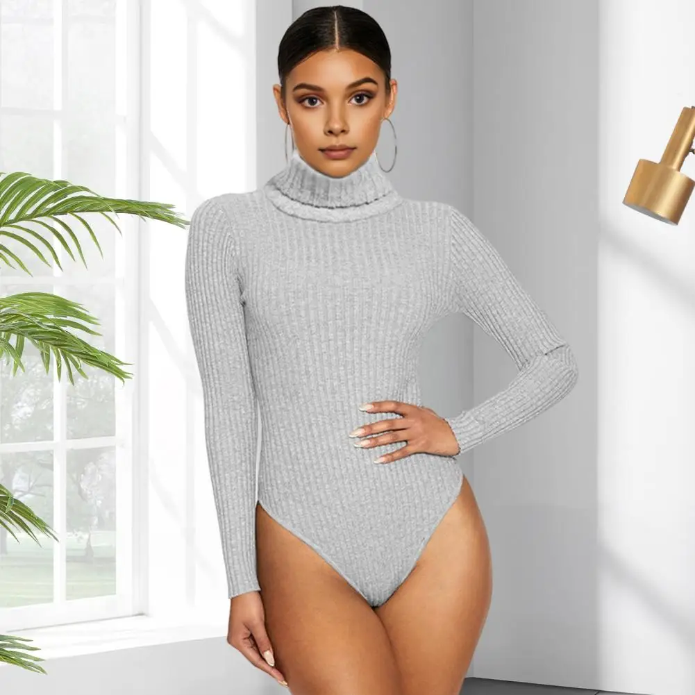 Tenue short triangulaire pour femme, body à manches longues, col haut, coupe cintrée, pull en tricot, Sexy, moulant, extensible, basique