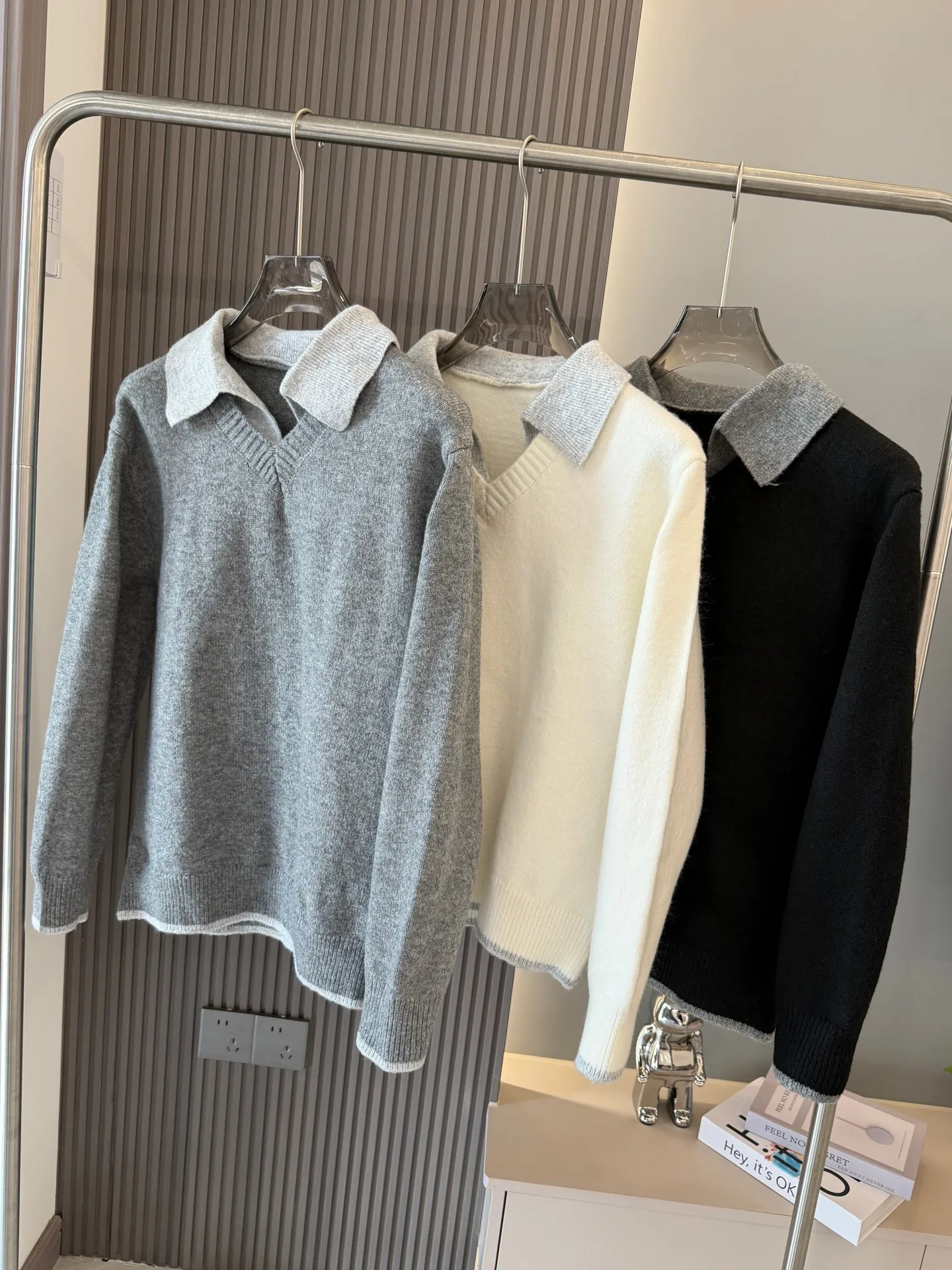 

Вязаный свитер Laid-ba с воротником, имитация двухслойности, мягкий, приятный к телу, для мужчин и женщин, осень-зима, винтажный стиль