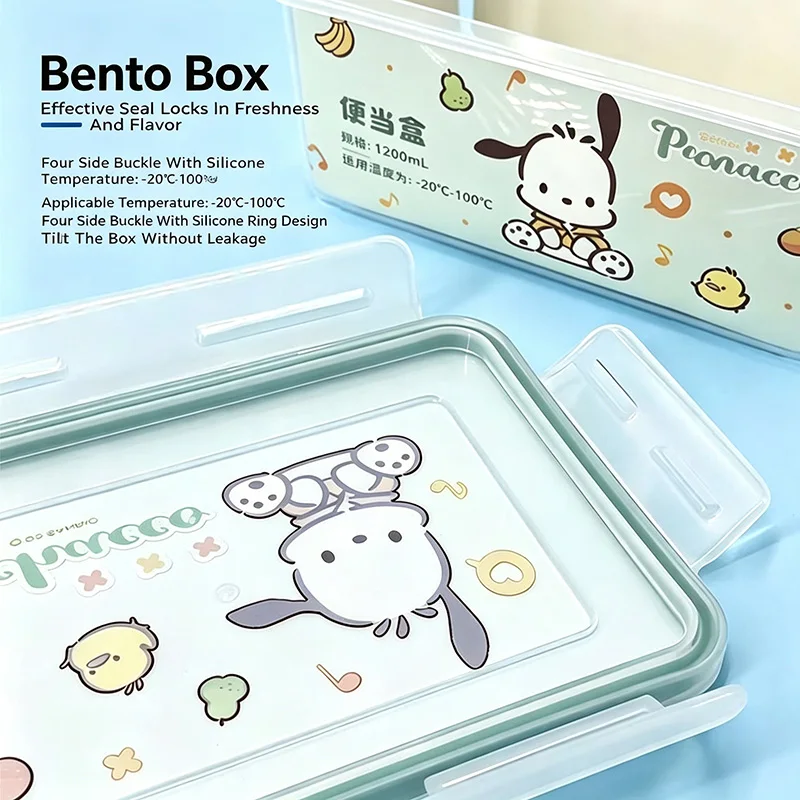 Kuromi Rectangle 4 Side Lock Bento Box Microwave Safe PP Food Storage Container Leakproof Lunch Box For Fridge Home - view 4