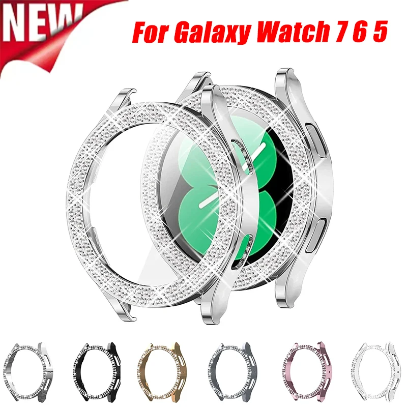 Schutzhülle für Samsung Galaxy Watch 7 6 5 Hülle 40 mm 44 mm Zubehör Mode Zwei Reihen Diamant Bumper Galaxy Watch 5 4 40 mm