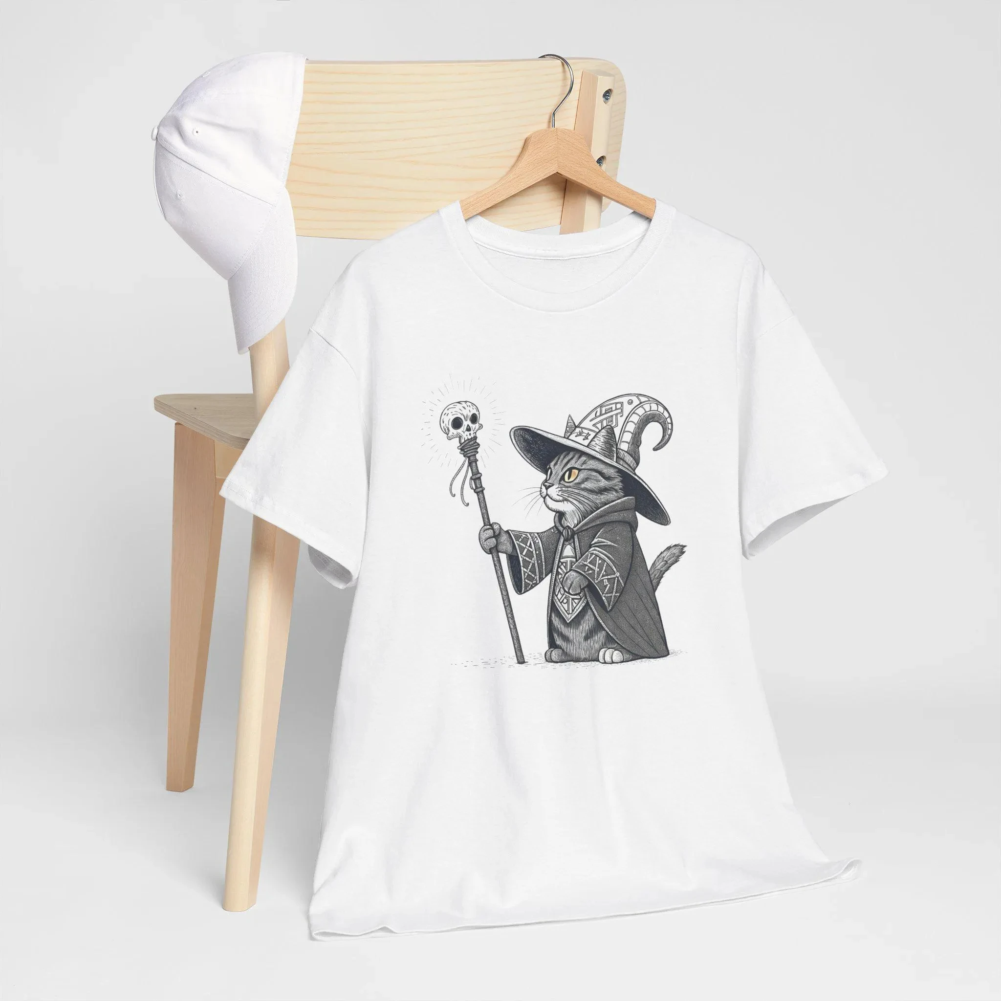 Necromancer Kitten Tee, 고딕 고양이 그래픽 티셔츠, 신화적인 판타지 유니섹스 탑, 중세 재미있는 셔츠 통기성 탑