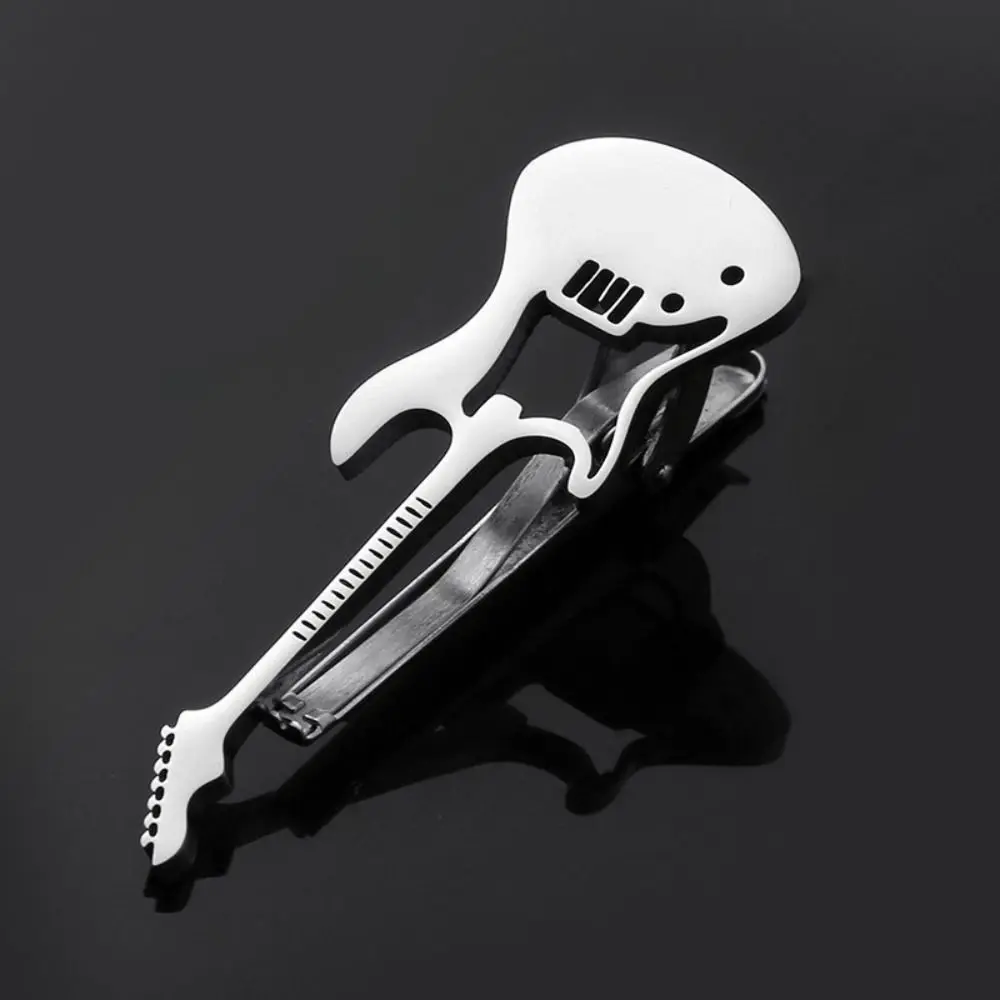 Creative Treble Clef Guitar Tie Clip Instrument Titanium Steel Music Note Tie Pin Punk Hip Hop Piano Necktie Buckle Men