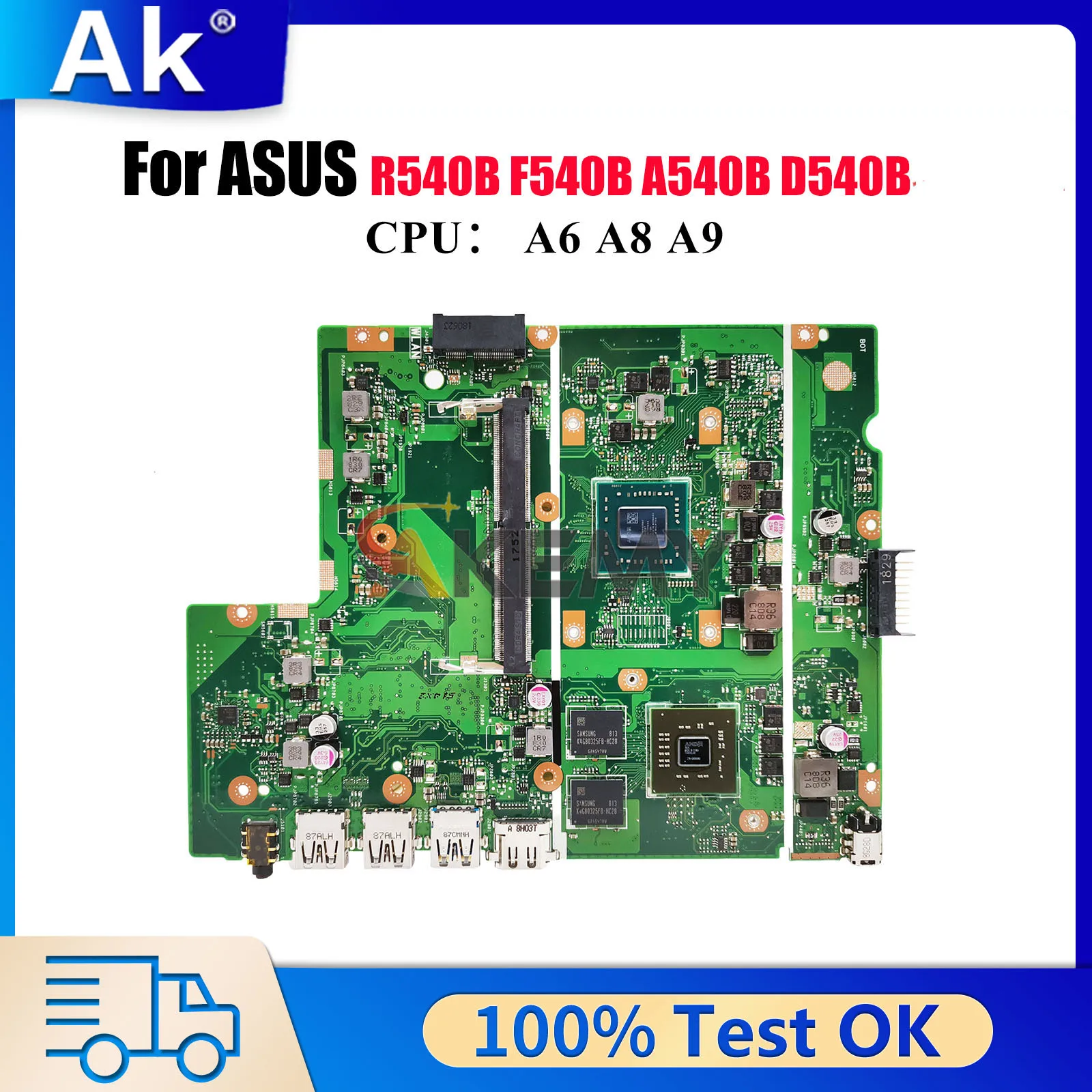 X540BP Laptop Motherboard For ASUS VivoBook D540B A540B X540B R540B F540B X540BP Mainboard With A6 A8 A9 CPU 100% tests OK stk