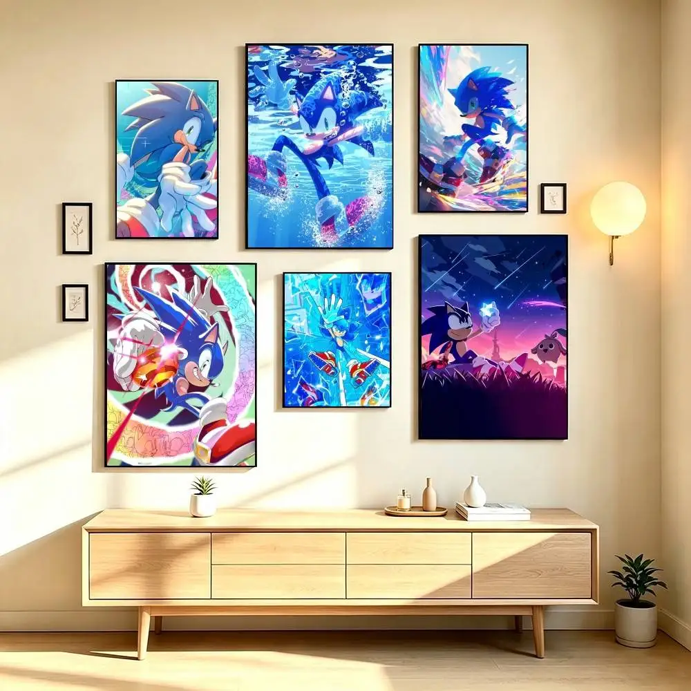 S-Sonic The Hedgehog Sonic  Poster Waterproof Wall Art Sticker For Bar Living Room Vintage Decor High Quality Print Gift