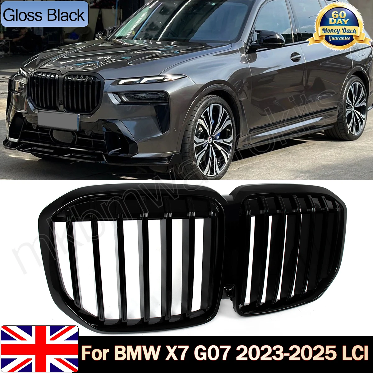 SAIQINGSP Fits BMW X7 G07 2023-2024 Model Front Kidney Grille Gloss Black Single Line Car Accessories Tools