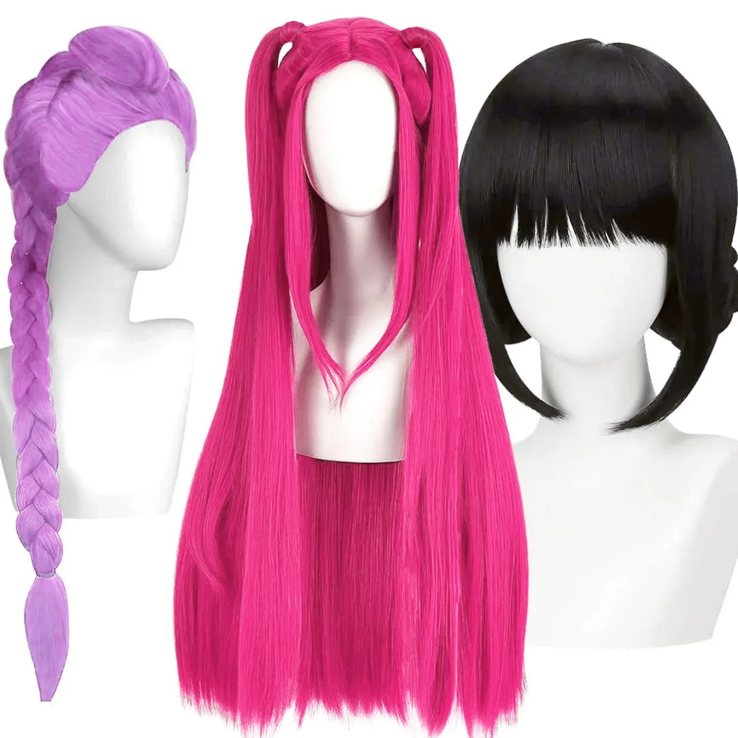 Girl Group Mira Zoey Rumi Cosplay Wig Movie KPOP Girl Synthetic Wig Purple Braided Wig Pink Wig Black Bun Wig for Halloween