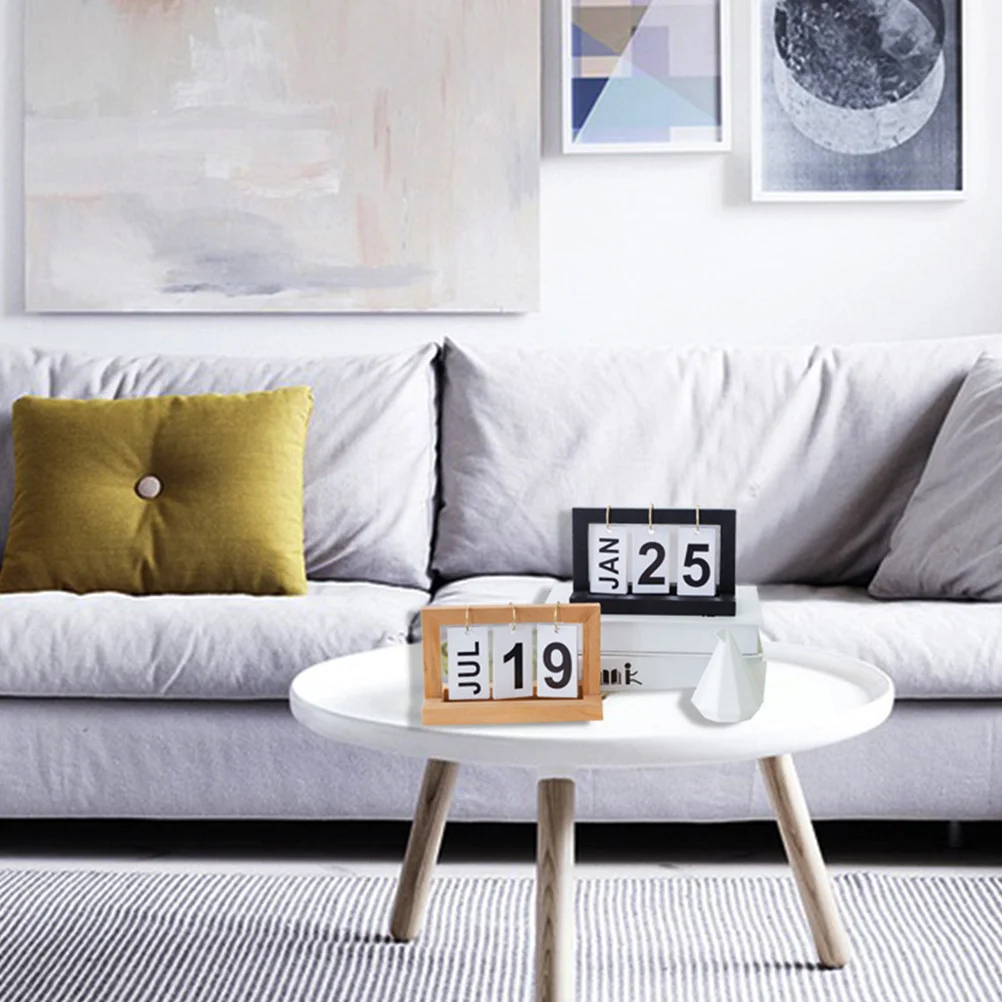 

1pc Perpetual Wooden Desk Calendar Home Office Date Month Calendar Daily Use Easy Flip Printing Product Decorative Wall