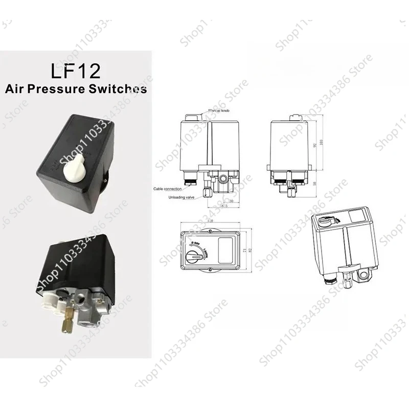 Pressure Switch 380V 90-120 Psi Manual on-off Knob Air Compressor Controller with Thermal Protection Relay LF12