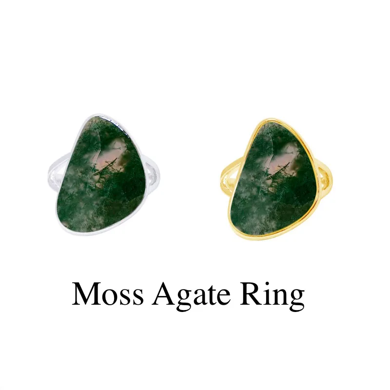 Handcrafted Moss Agate Statement Ring - Unique Gemstone Jewelry Piece