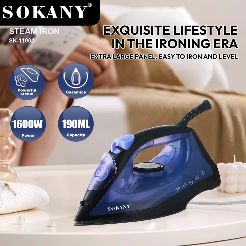 Cross-border 1600W Home Electric Iron, Household Steam Iron with 190ML Water Tank, Corded Iron