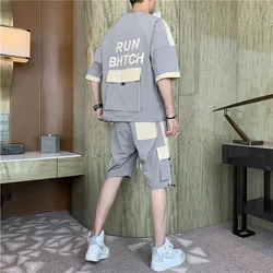 Sports Suits Alphabet Men's Clothing Sweatpants Top Grey Shorts Sets Jogging T Shirt Man Sweatshirt Tracksuit Kpop 2024 Trend Xl