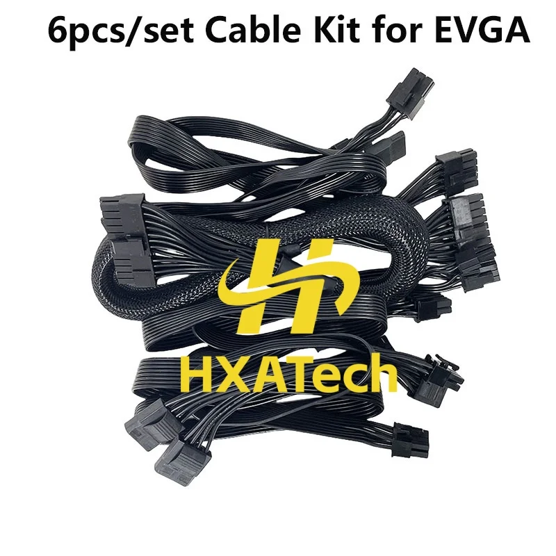 HXATech - Cable Kit ATX 24pin PCIE 6+2P CPU 8P 3xSATA IDE Power Supply Cable for EVGA G2 1600 1300 G3 P2 850 T2 GS