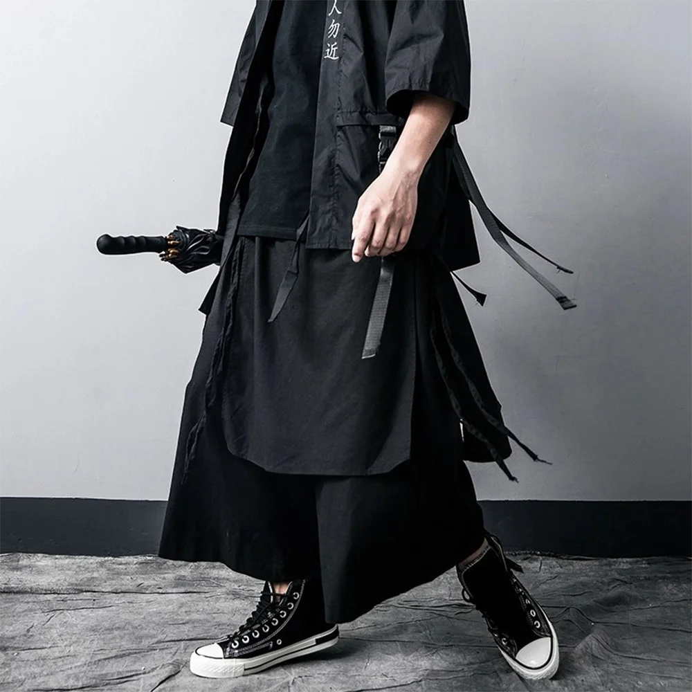 Mens Culottes Irregular Casual Samurai Pants Hakama Streetwear Fashion Japanese Trend Wide-Leg Pants Men'S Clothing 2025 New