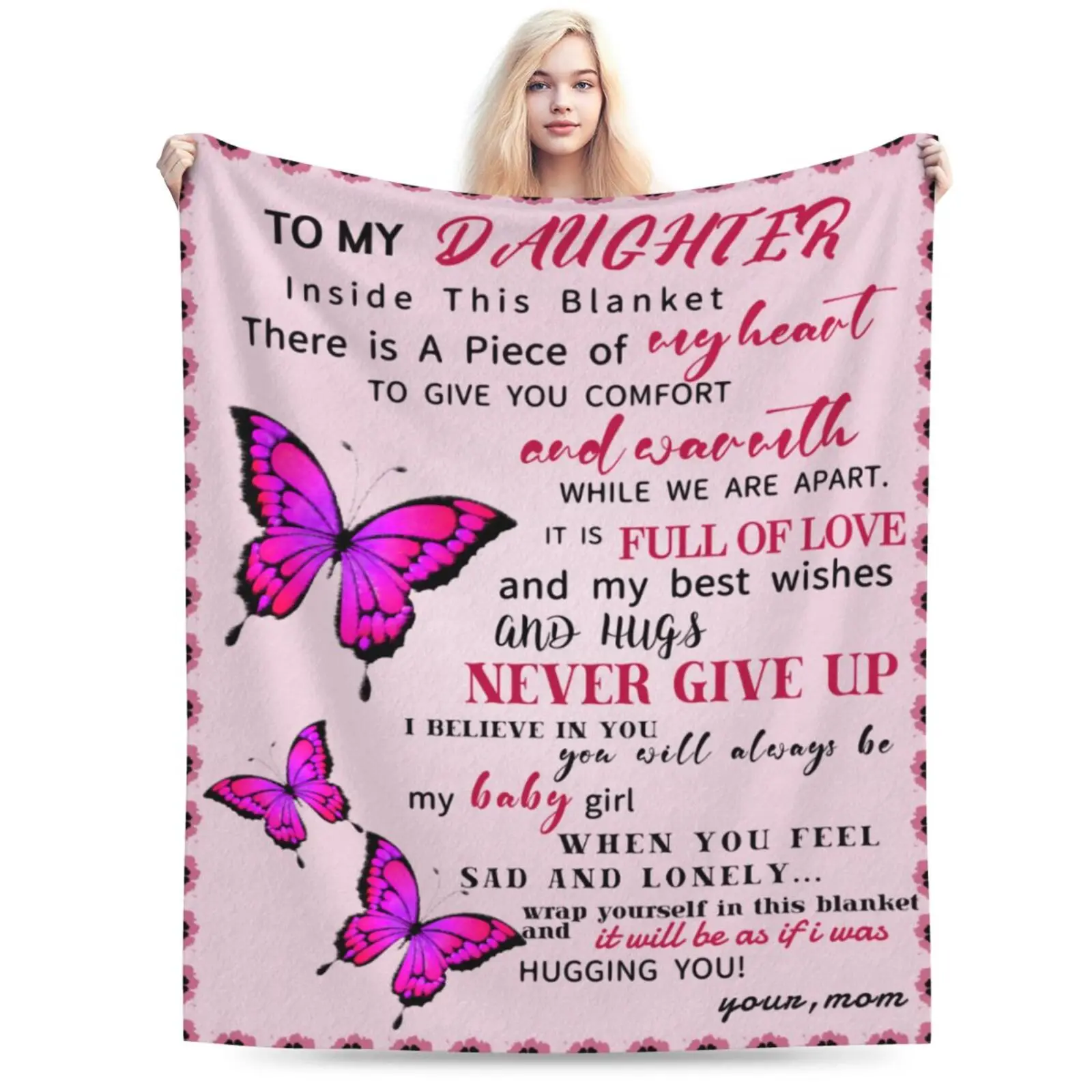 

To My Daughter Pink Throw Blanket Ultra-Soft Lightweight Flannel Cozy Blanket Birthday Christmas Gifts Ideas for Bed Couch Sofa