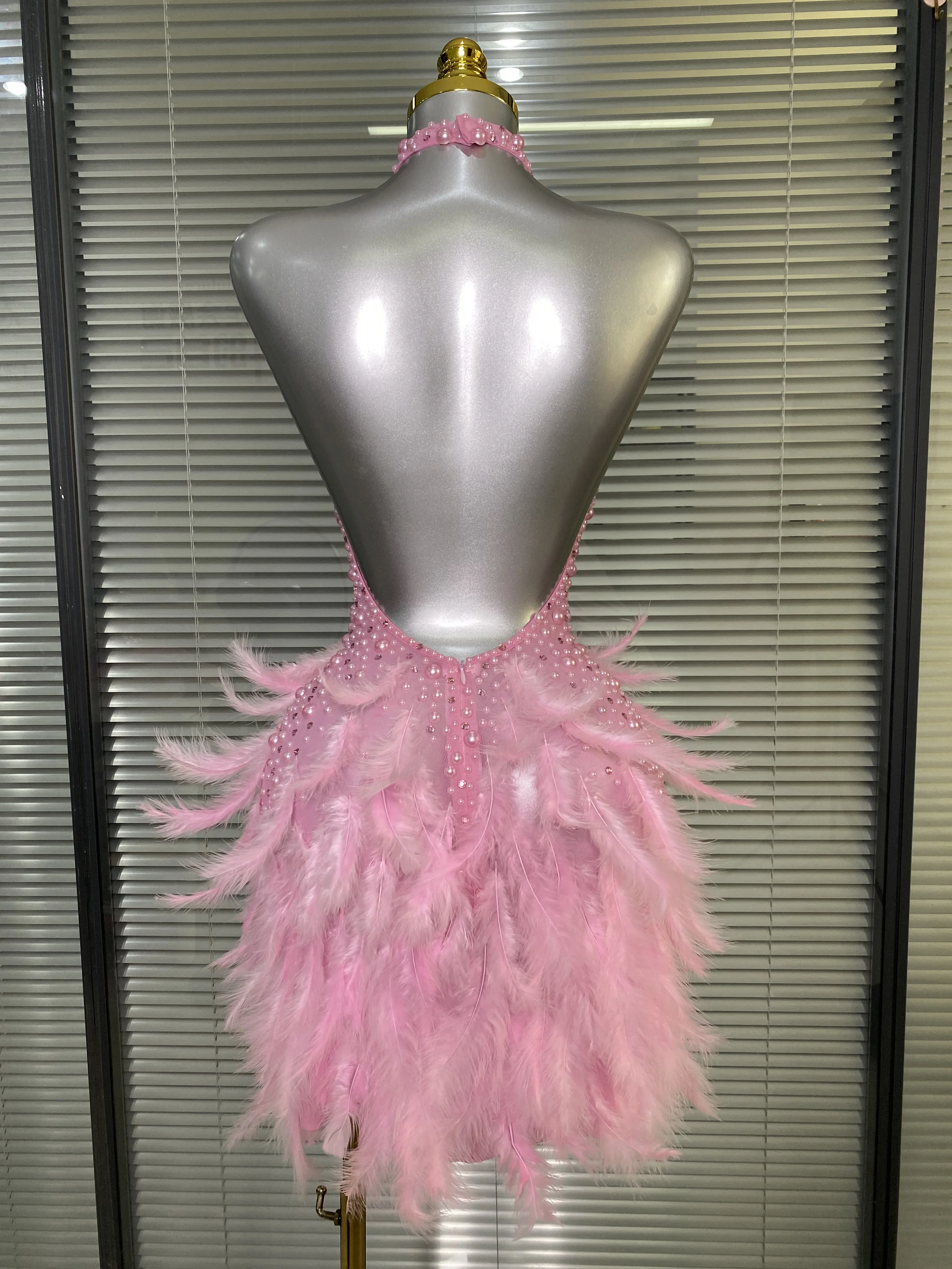 المرأة مثير عارية الذراعين شبكة الماس الريش أداء زي المرحلة راقصة البسيطة بسط ليلة نادي فستان الحفلات #3