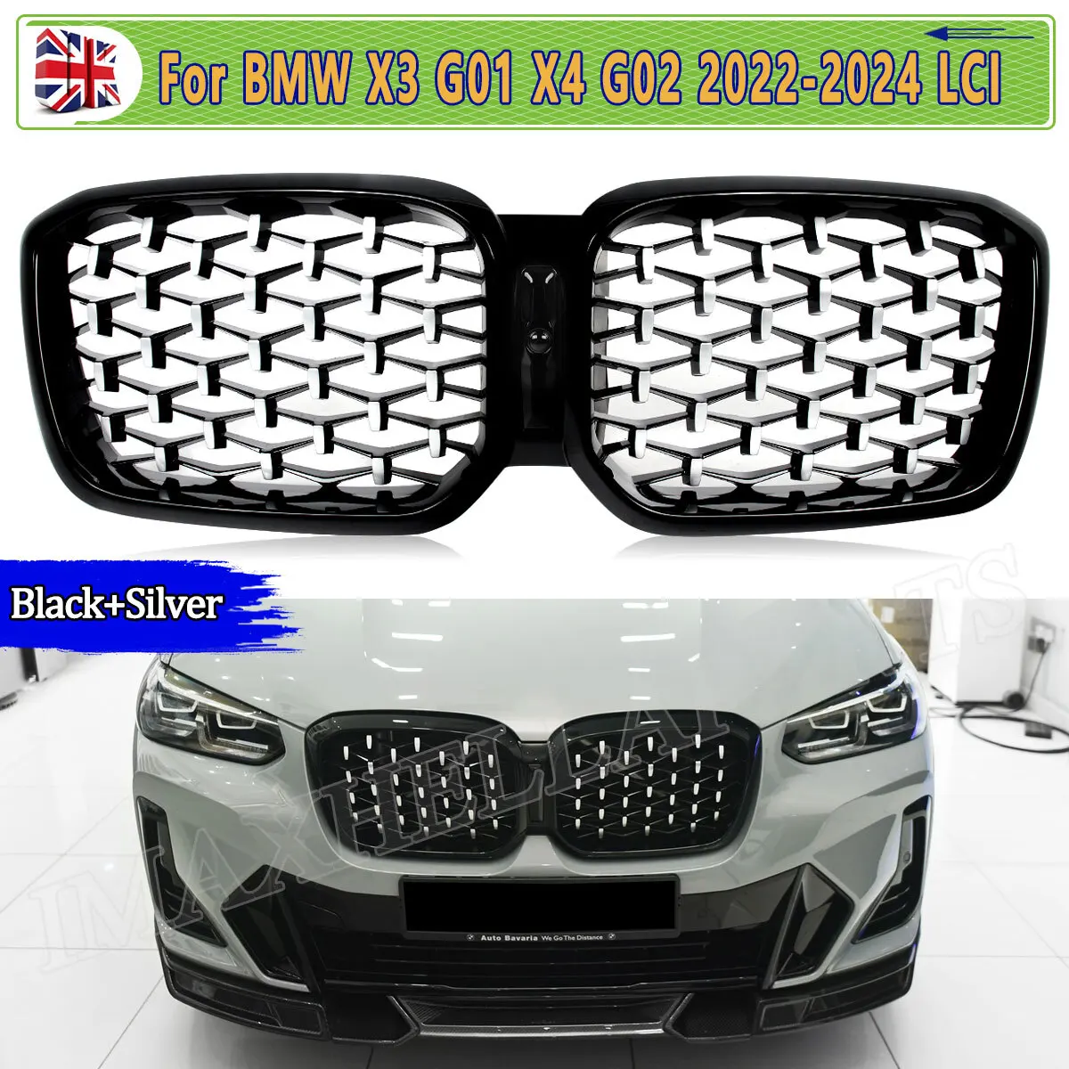 

Front Bumper Kidney Grille For BMW X3 G01 X4 G02 2022 2023 2024 M40i sDrive20i M Sport Center Grilles Mesh Diamond Look