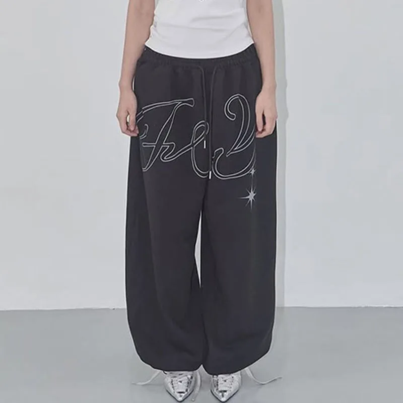 Korean Version Pattern Wings Personalized Angel Printed Loose Sweatpants Fresh Retro Wide-leg Pants Female Y2k Straight Overalls