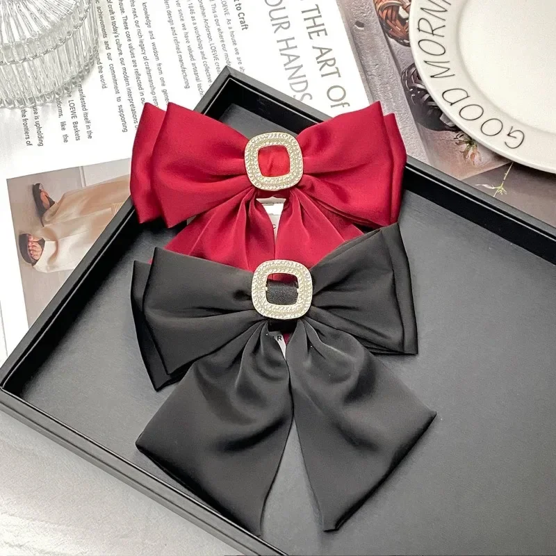 

Korean Solid Color Fabric Bow Hair Clips Crystal Hair Bows Ponytail Clip Hairpin Barrettes Headwear Hair Accessories for Women