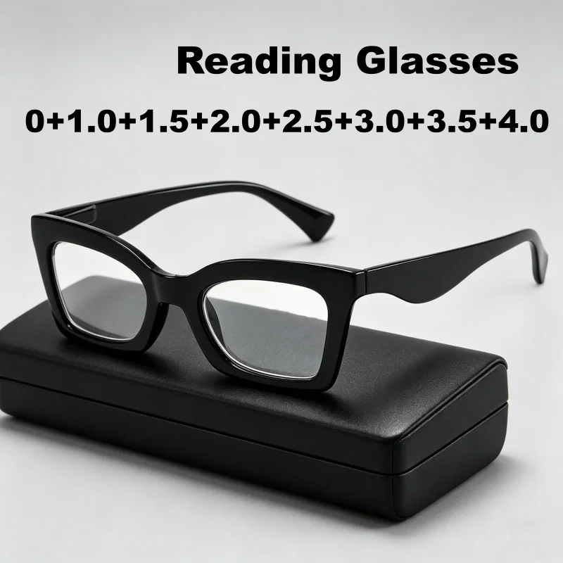 

Large-Frame Spring-Arm Presbyopia Glasses Women's Fashionable Square-Frame Blue Light Blocking Reading Glasses 0 To +4.0