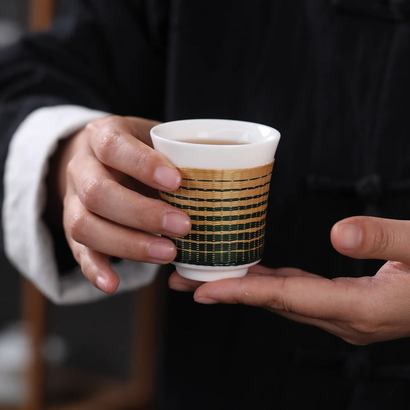Bamboo silk buckle porcelain bamboo weaving master cup pure handmade tea cup tea cup