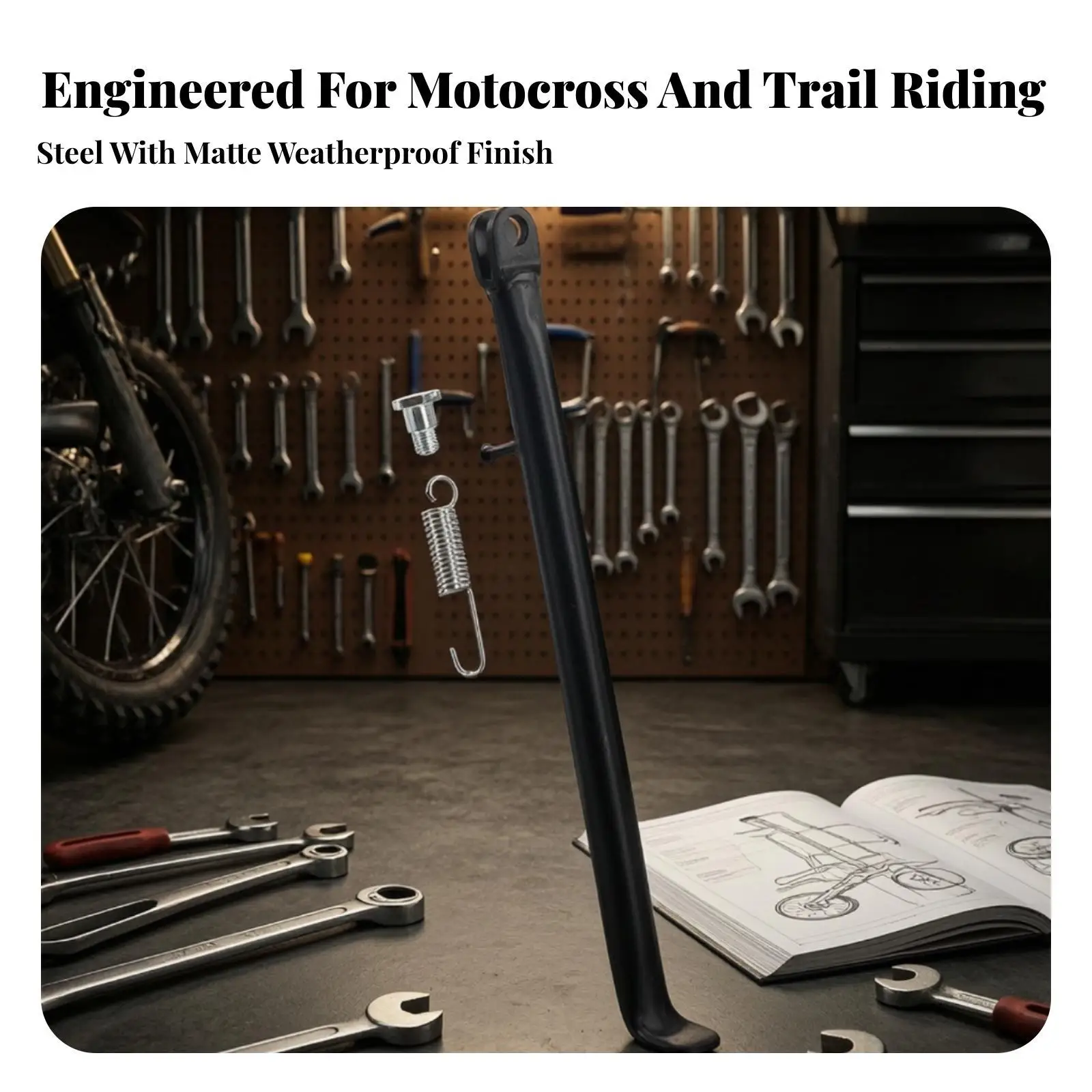 Steel Motorcycle Easel Parking Stand Sturdy Ground Bike Support with Return Spring for Dirt Bikes