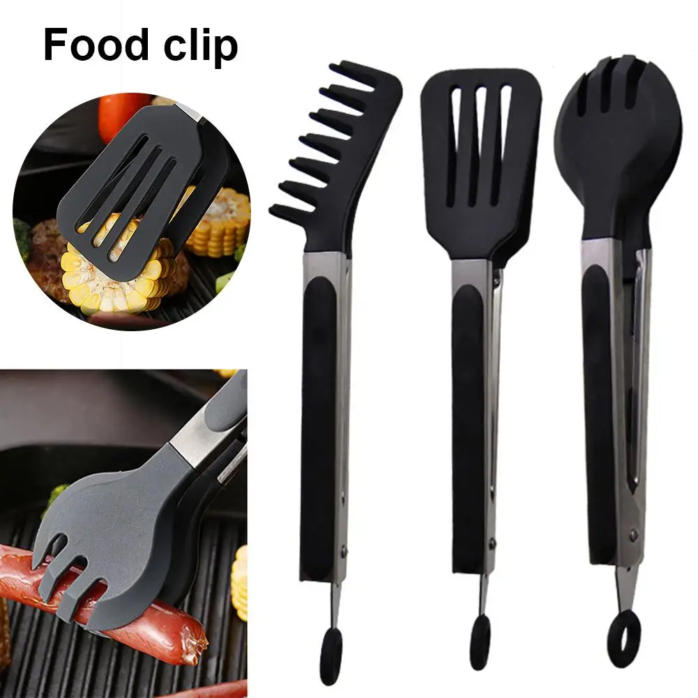 

New Stainless Steel Silicone Tong BBQ Clip Salad Cooking Tool Food Serving Tongs Pinzas De Cocina Kitchen Baking Appliance Parts