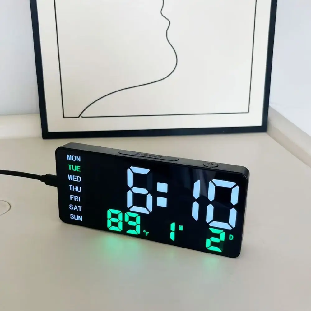 Simple Style LED Digital Wall Clock Borderless Electronic Alarm Calendar Temperature Display Home Ornament