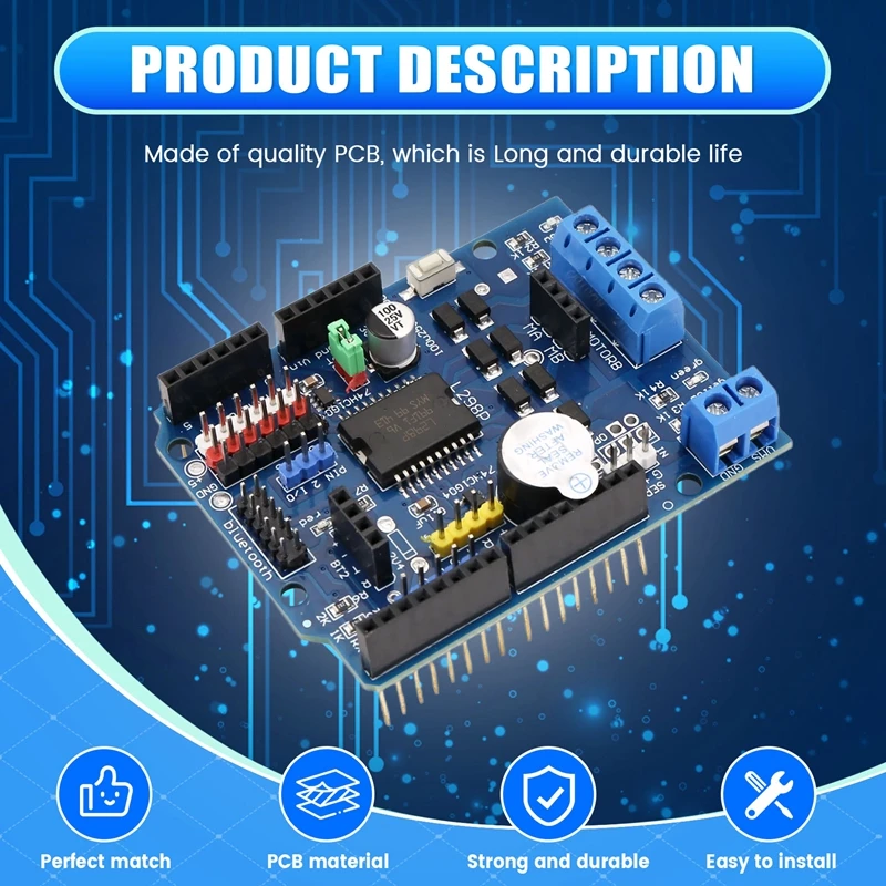 JABS L298P DC Motor Drive Board Module L298P DC Motor Drive Shield Board Module 2A Dual H-Bridge 2 Way For Arduino UNO R3