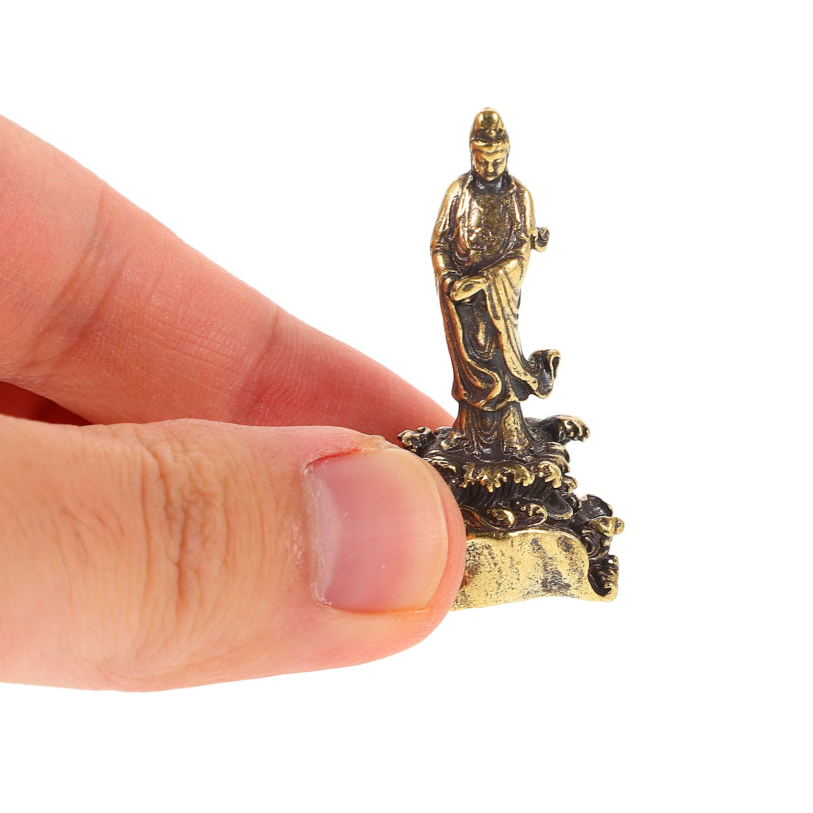 Small Avalokitesvara Brass Statue Exquisite Home Tabletop Decor Brass Ornament Office Decoration