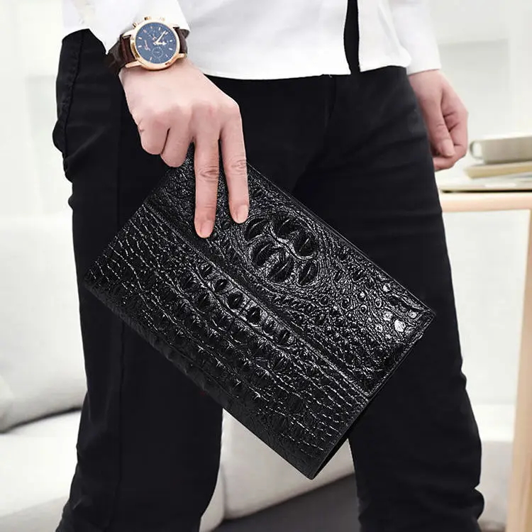 2023 New Luxury Men's Clutch Cow Genuine Leather Male Wallet Real Natural Leather Alligator Man Purses Men Long Wallet Phone