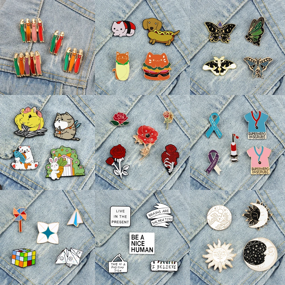 4-5 Stuks Cartoon Dier Katten Broche Sets Medische Citaten Bloem Email Spelden Schattige Vrienden Zon Maan Tas Revers Badge Sieraden Groothandel