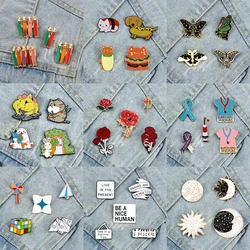 4-5pcs Cartoon Animal Cats Brooch Sets Medical Quotes Flower Enamel Pins Cute Friends Sun Moon Bag Lapel Badge Jewelry Wholesale