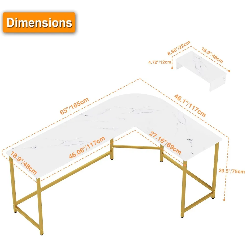 Modern Corner Desk with Monitor Stand, Reversible L-Shaped Home Office Desk for PC Workstation, Study Writing Area