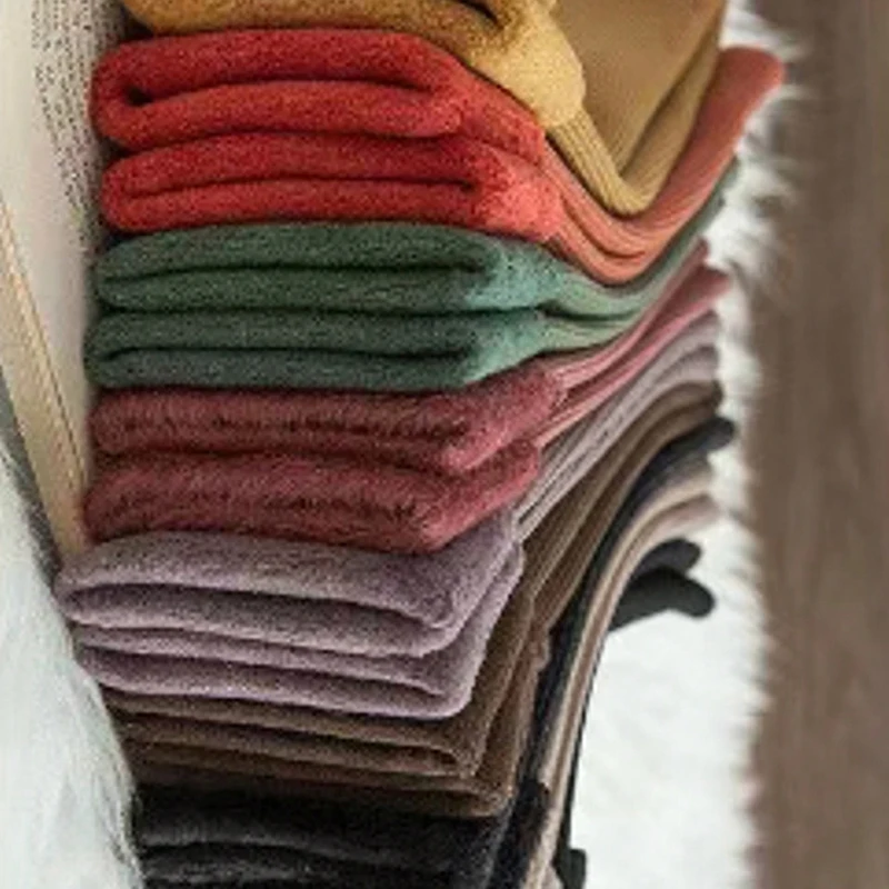 1/5/10/15/20 Pairs Random Women Winter Mid‑Calf Thermal Snow Socks, Vertical‑Striped Thick Fleece‑Lined Warm Socks