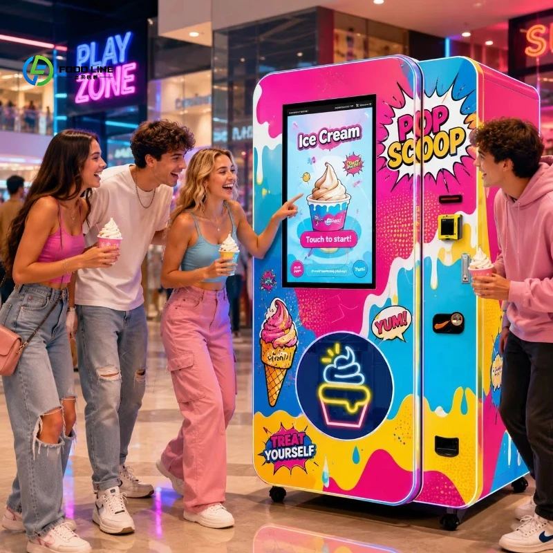 FL Customized Ice Cream Making Machine Automatic Commercial Soft Serve Coin Operated Ice Cream Vending Machine