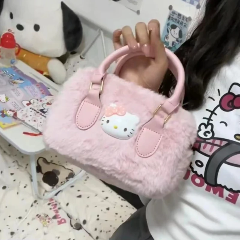 Hello Kitty Autumn and Winter New Furry Handbag Texture Niche Fashion Daily Commuting All-match All-match Shoulder Messenger Bag