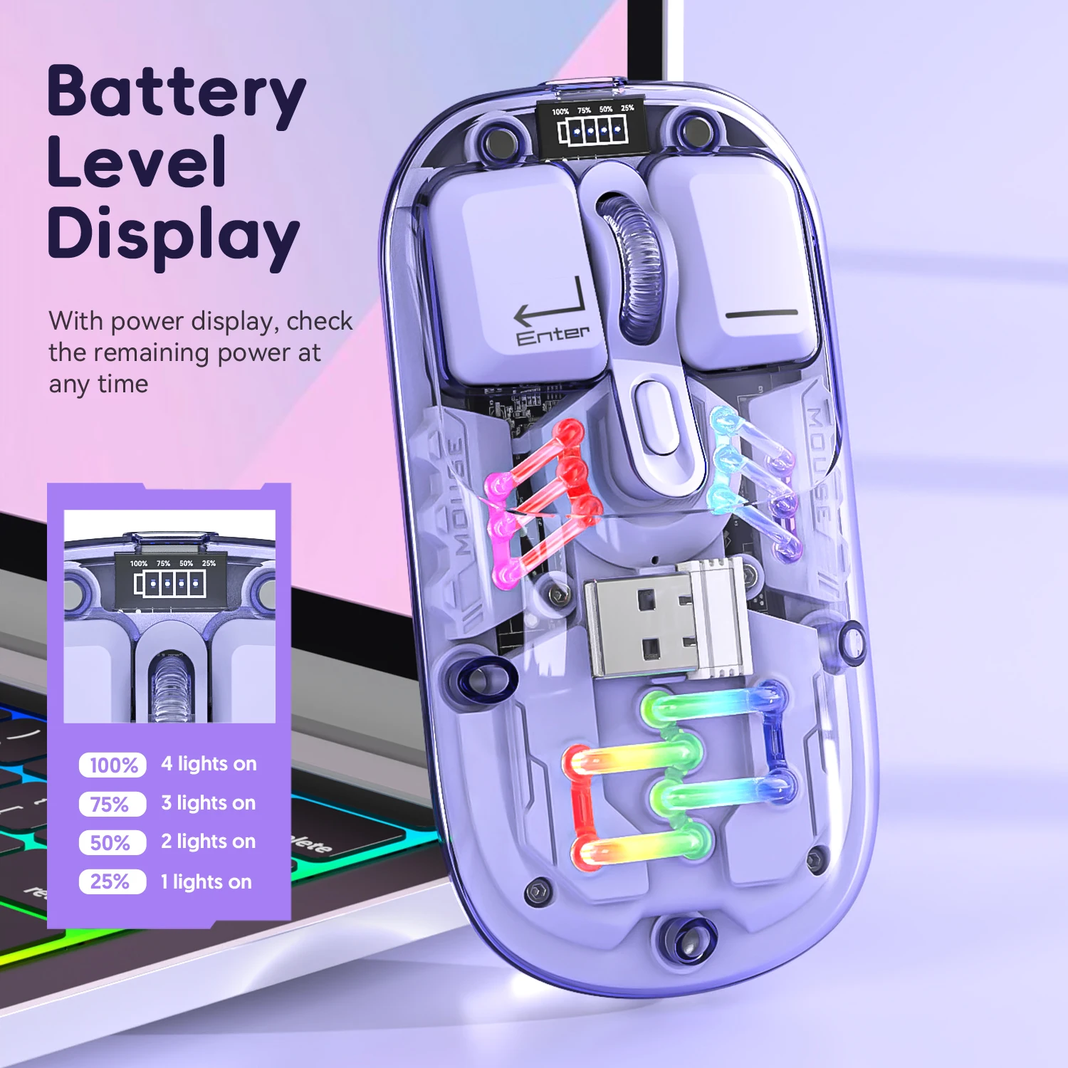 Transparent Dual Mode Mice Wi RGB Water Cooling Light 2.4G Bluetooth Rechargeable Magnetic Suction Cover Digital Power Display